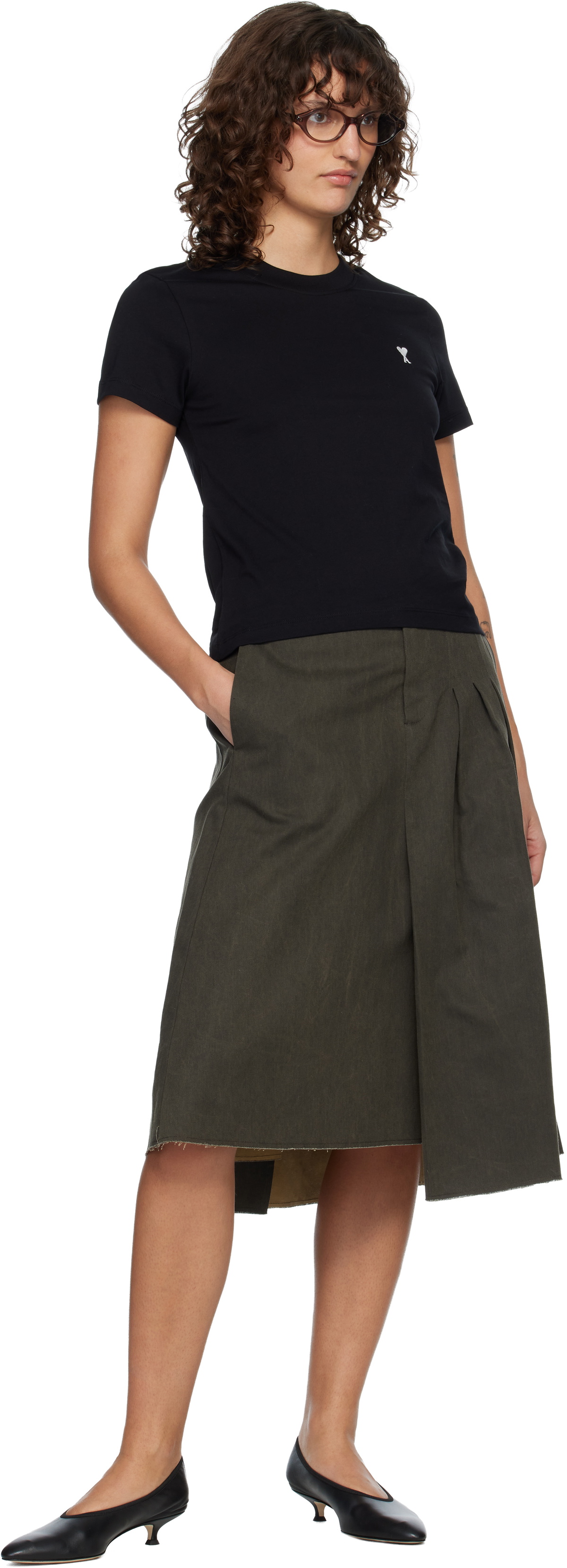 AMI Paris Black Ami de Coeur Cropped T-shirt