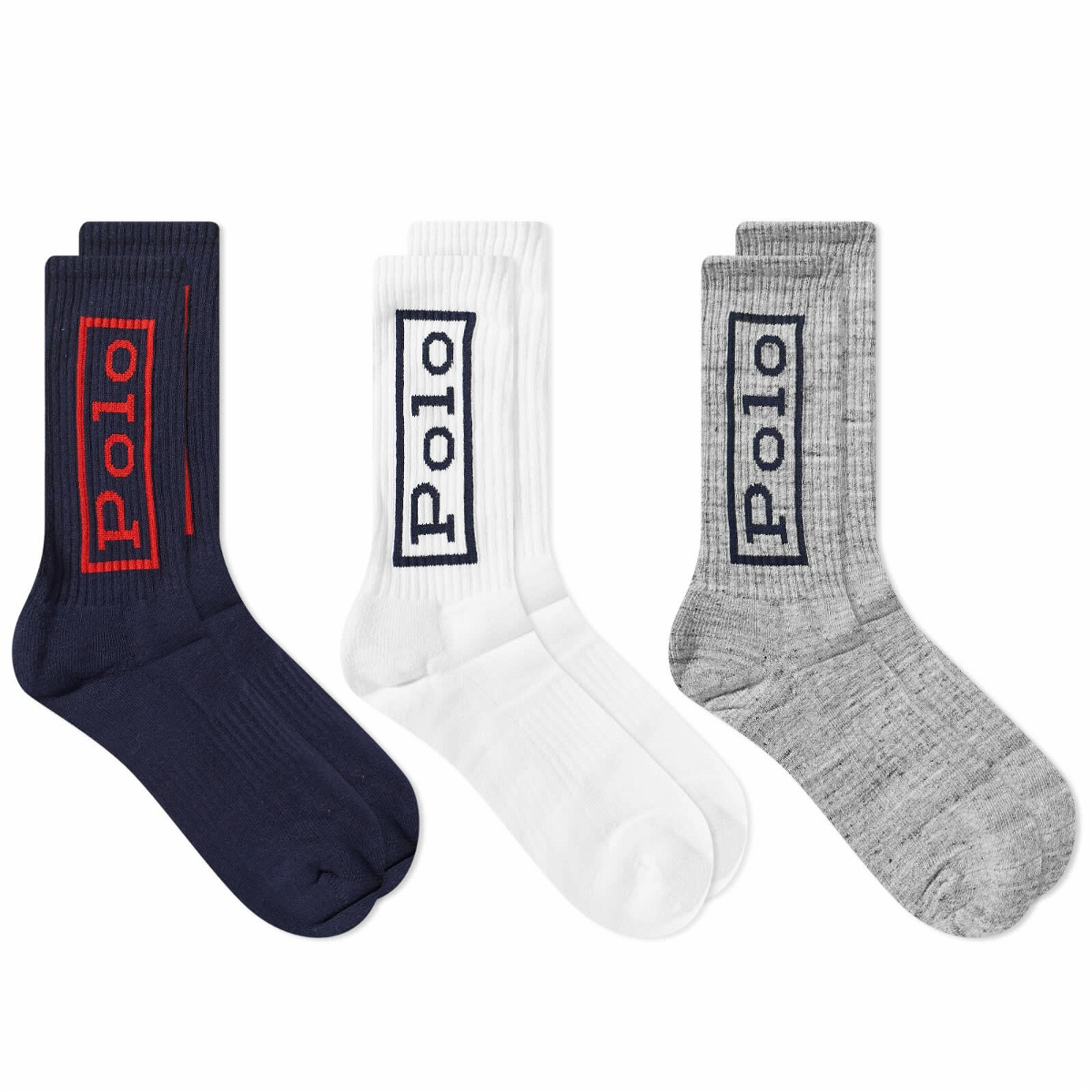 Photo: Polo Ralph Lauren Logo Sock - 3 Pack in White/Grey/Blue