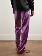 TOM FORD - Velvet-Trimmed Stretch-Silk Satin Pyjama Trousers - Purple