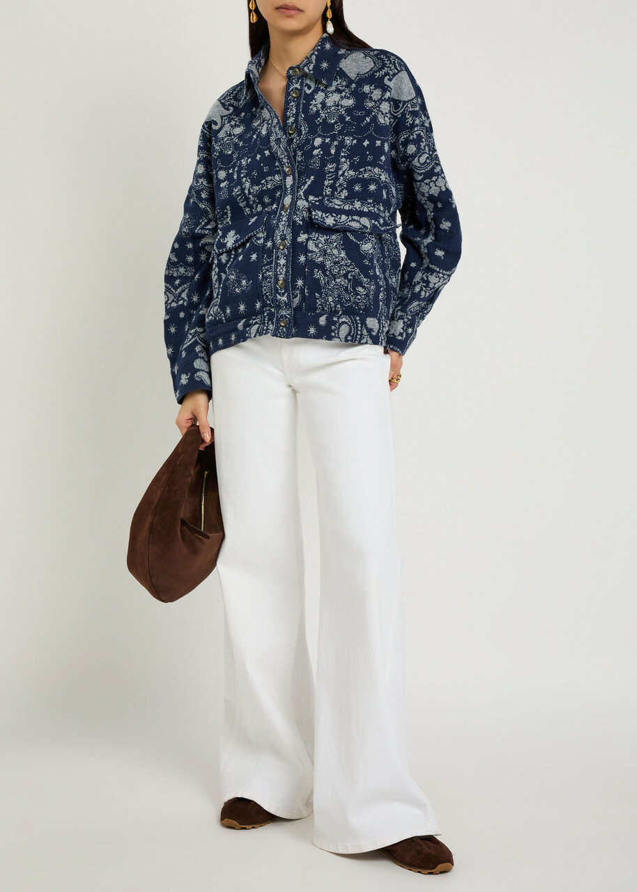 Free People Bandana-jacquard Cotton Overshirt Indigo