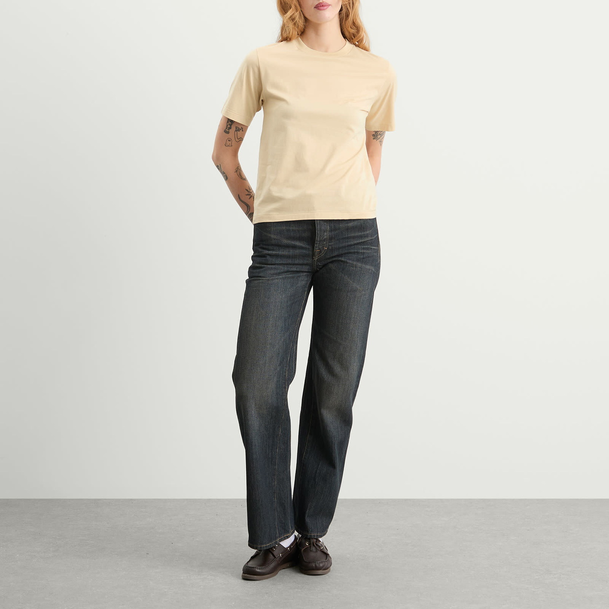 Auralee Women's High Twist Cotton Jersey T-Shirt in Light Beige