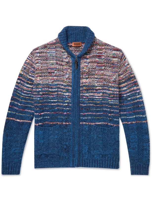 Photo: Missoni - Space-Dyed Cable-Knit Wool-Blend Zip-Up Cardigan - Blue
