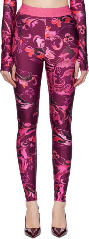 Photo: Versace Jeans Couture Pink & Purple Lycra Barocco Leggings