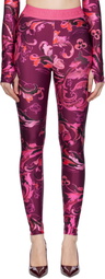 Versace Jeans Couture Pink & Purple Lycra Barocco Leggings