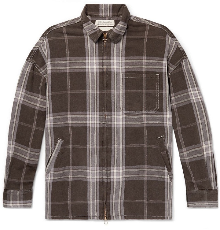 Photo: Remi Relief - Checked Cotton-Twill Zip-Up Shirt - Brown