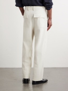 ATON - Wide-Leg Pleated Cotton-Twill Trousers - Neutrals