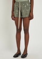 Rick Owens Lilies Ricamati Embellished Stretch-tulle Shorts Light Green