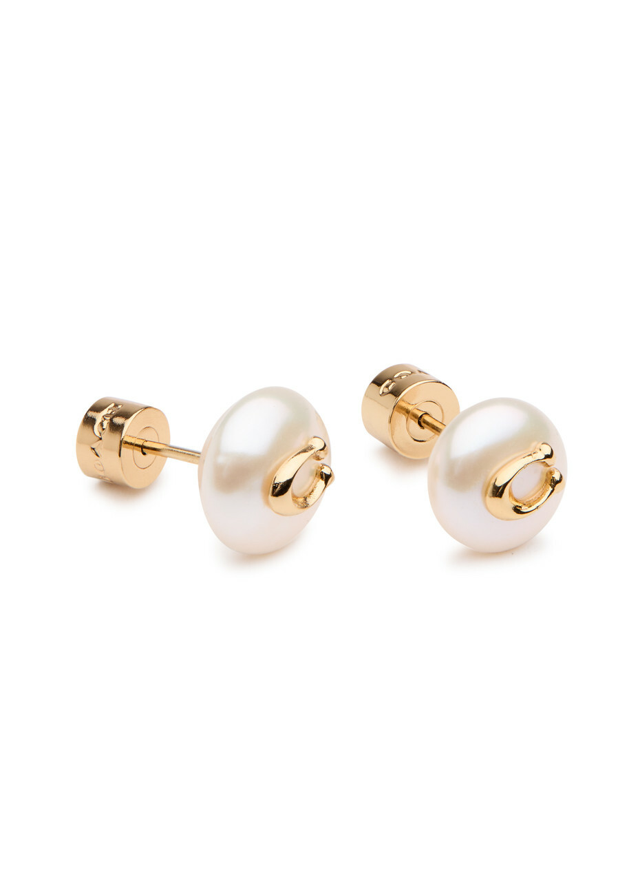 Coach Logo Faux Pearl Stud Earrings - One Size