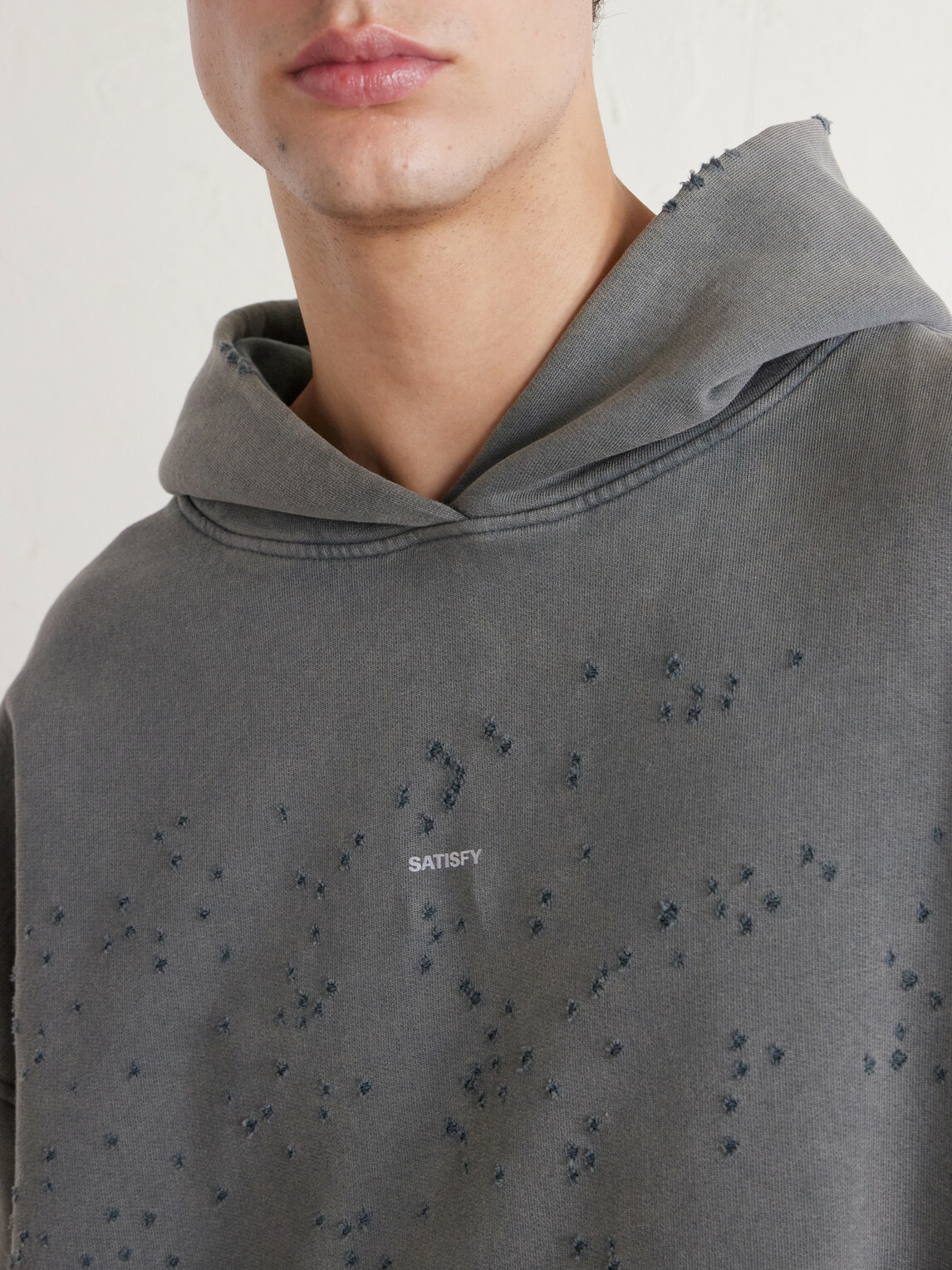 Satisfy - Logo-Print Distressed Cotton-Jersey Hoodie - Gray