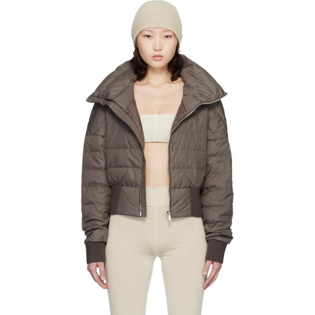 Rick Owens Moncler + Rick Owens Taupe Cropped Down Jacket