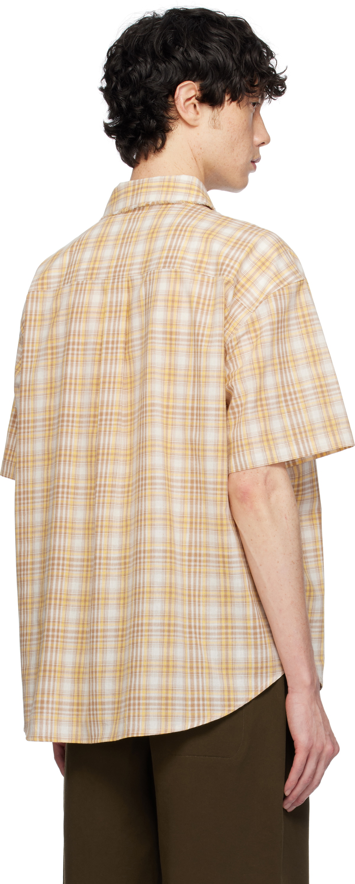 AFTER PRAY Yellow & Off-White Madras Check Half Shirt