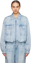 Alexander Wang Blue Printed Denim Bomber Jacket