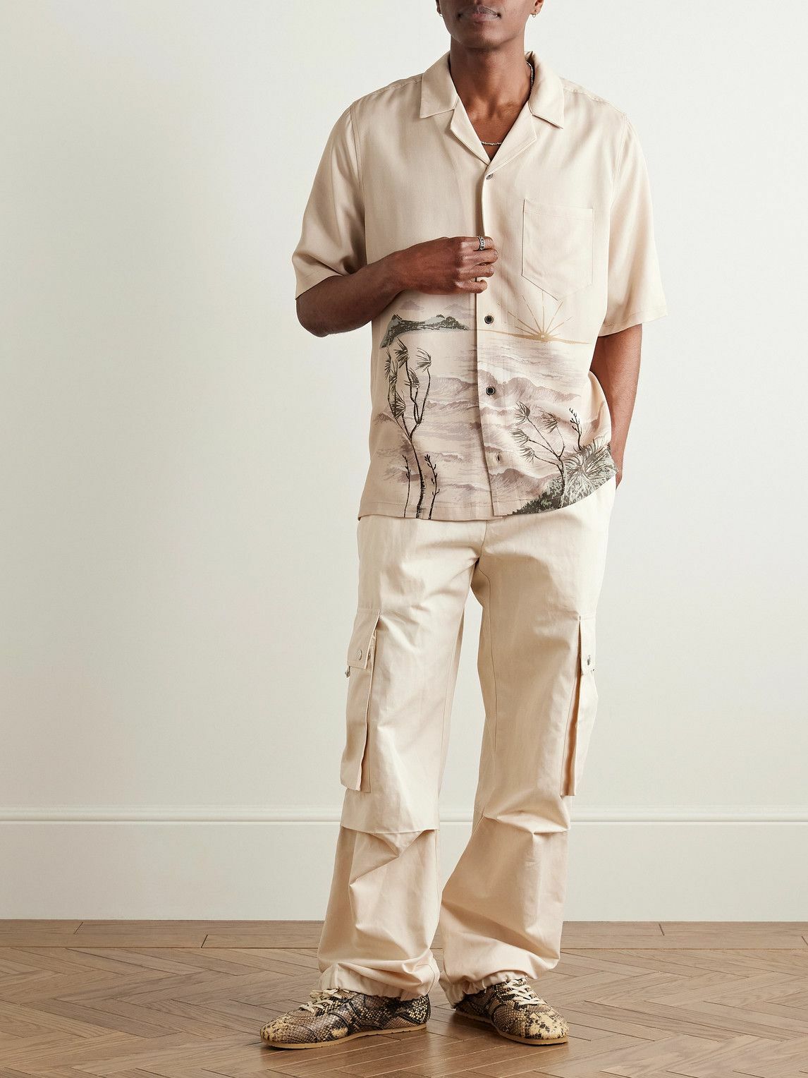 MANAAKI - Stormy Waters Camp-Collar Printed Lyocell-Twill Shirt - Neutrals