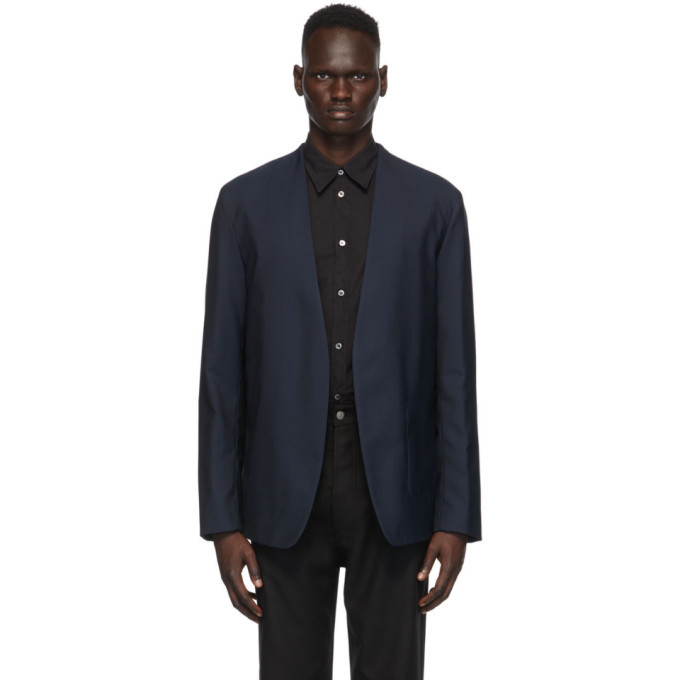 Maison Margiela Navy Wool Collarless Blazer Maison Margiela