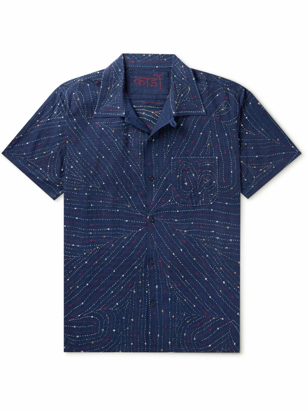 Photo: Kardo - Convertible-Collar Embroidered Cotton Shirt - Blue