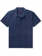 Kardo - Convertible-Collar Embroidered Cotton Shirt - Blue