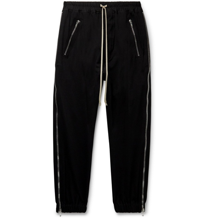 Photo: Rick Owens - Zipped Cotton-Jersey Drawstring Sweatpants - Black
