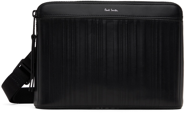 Photo: Paul Smith Black Leather Shadow Stripe Musette Pouch