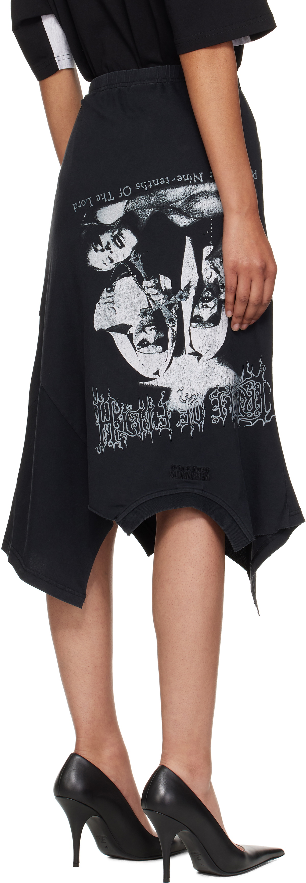 VETEMENTS Black 'Cradle Of Filth' Upside-Down T-Skirt Midi Skirt