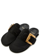 Balmain Oversized Buckle Suede Mules Black
