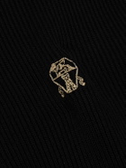 Brunello Cucinelli - Logo-Embroidered Ribbed Cotton Zip-Up Hoodie - Black
