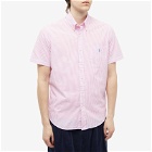 Polo Ralph Lauren Men's Seersucker Short Sleeve Shirt in Rose/White