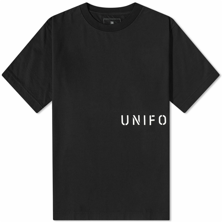 Photo: Uniform Experiment Men's Authentic Logo T-Shirt in Black