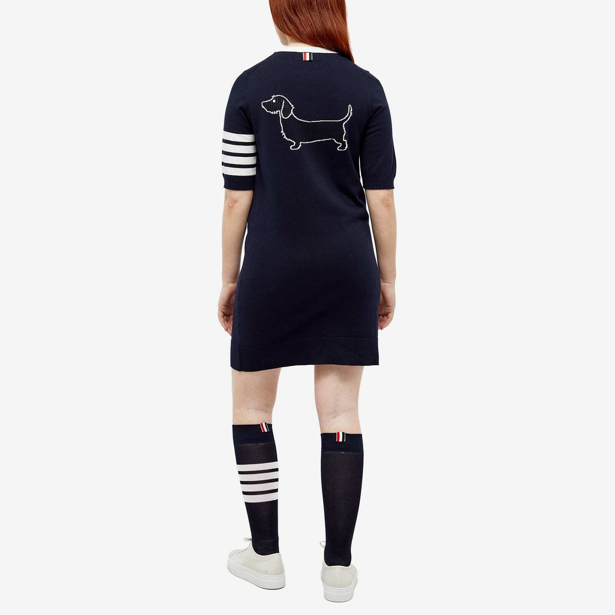 ■THOM BROWNE■ 4 Bar Stripe Short Sleeve Dress Navy FKD152A Thom Browne Women's 4 Bar Hector Short Sleeve Mini Dress in