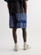 STORY MFG. - Bridge Wide-Leg Printed Organic Cotton-Voile Drawstring Shorts - Blue