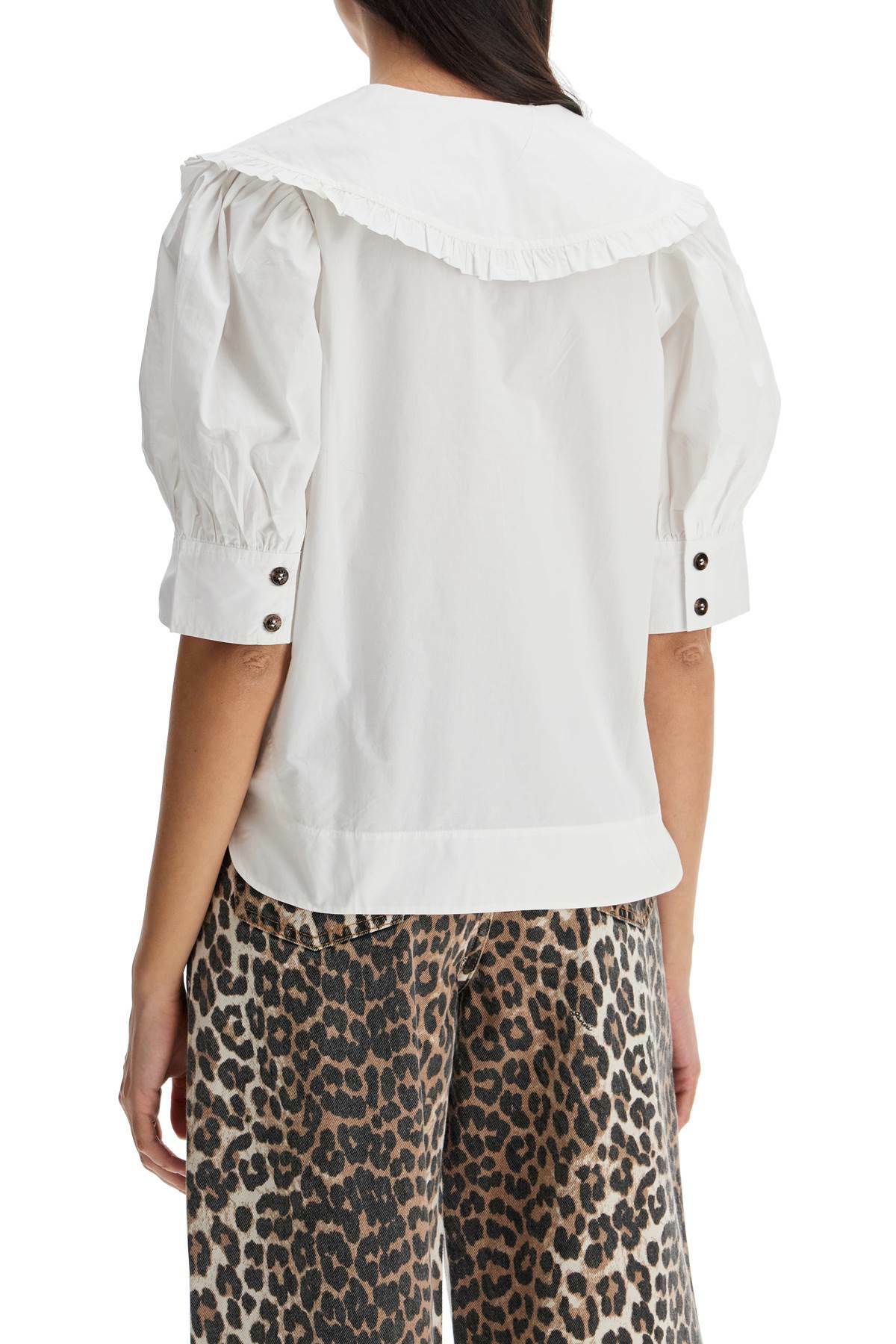 GANNI blouse with exaggerated collar and ruffle White