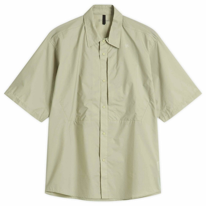 Photo: Goldwin Men's Pertex Equilibrium Short Sleeve Wind Shirt in Fog Beige