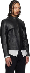 Hugo Black Slim Fit Grained Leather Jacket
