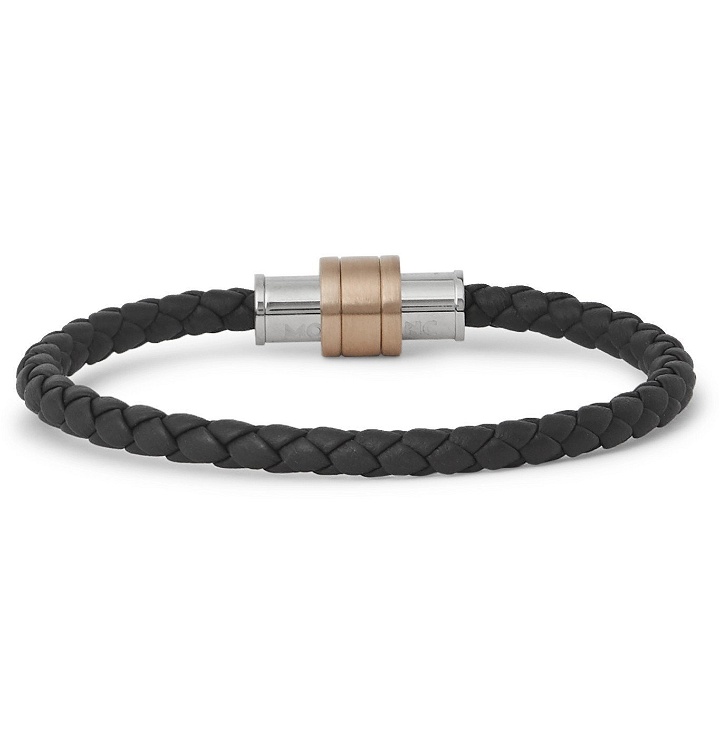 Photo: Montblanc - 1858 Geosphere Woven Leather and Stainless Steel Bracelet - Black