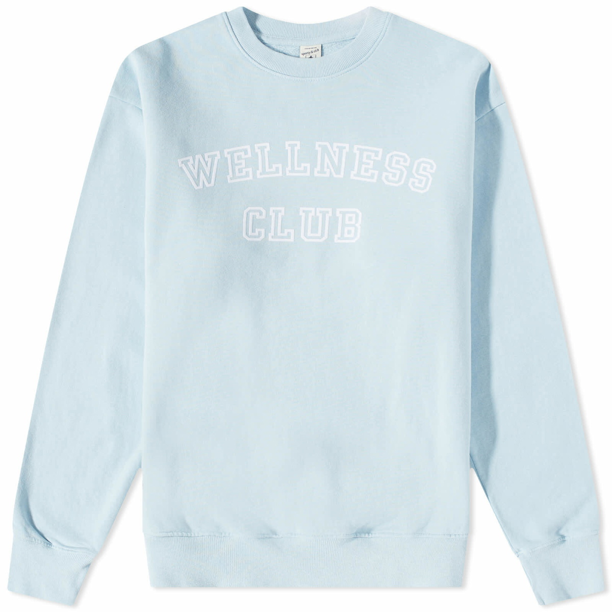 Sporty & Rich Wellness Club Flocked Sweater in Baby Blue/White