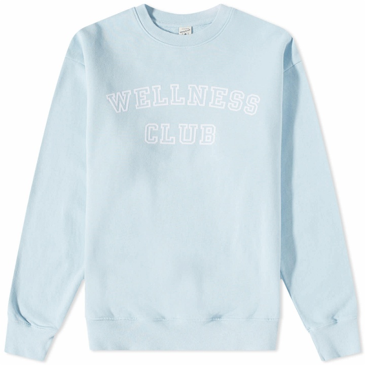 Photo: Sporty & Rich Wellness Club Flocked Sweater in Baby Blue/White