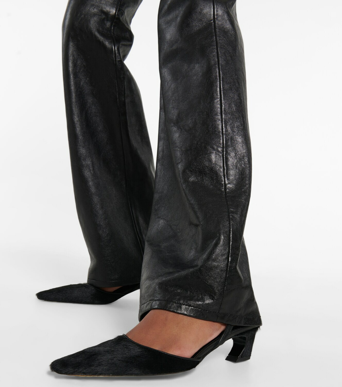 Acne Studios - Leather-trimmed fur slingback pumps Acne Studios