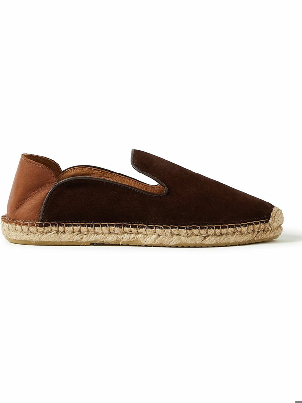 Photo: Frescobol Carioca - Collapsible-Heel Leather-Trimmed Suede Espadrilles - Brown