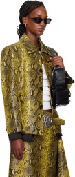 LU'U DAN Black & Yellow 'Year of the Snake' Creep Leather Jacket