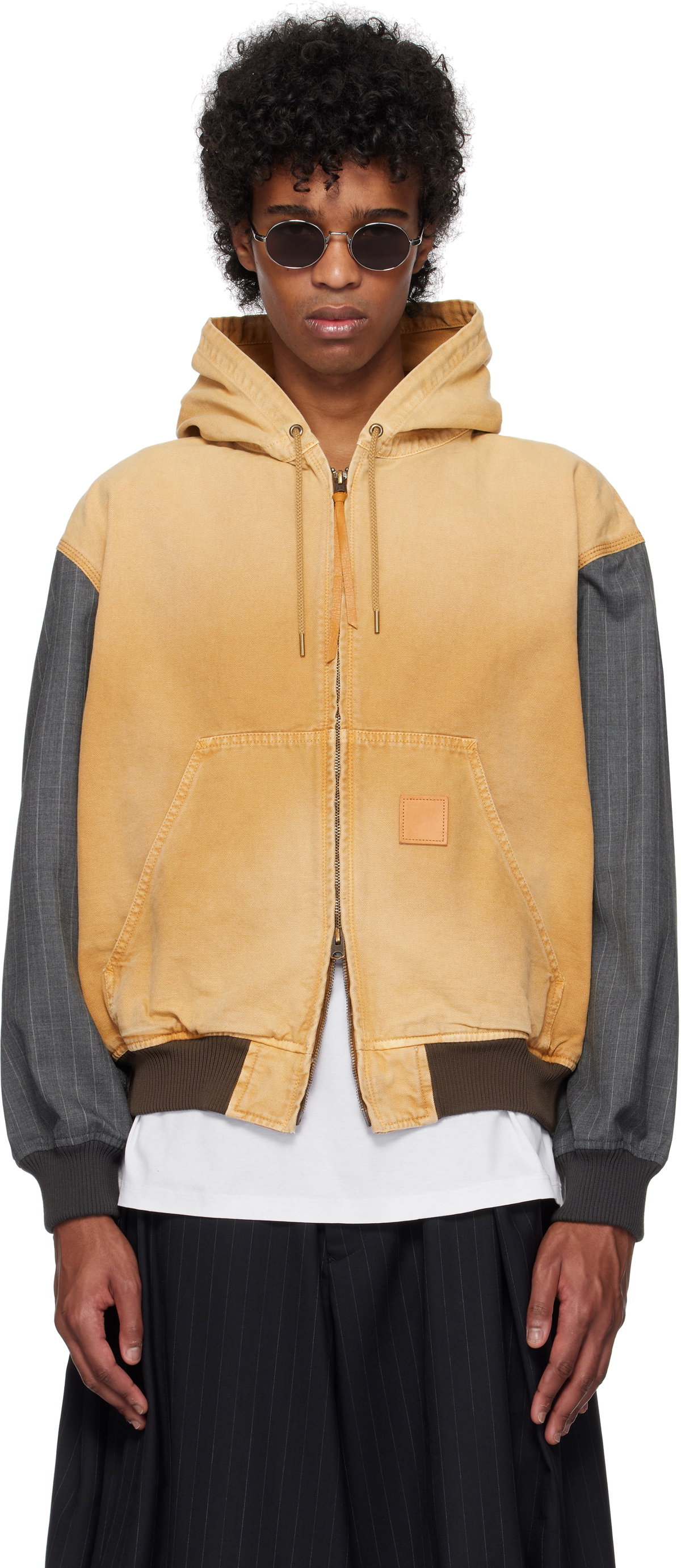 Khoki Beige & Gray Vintage-Effect Work Jacket