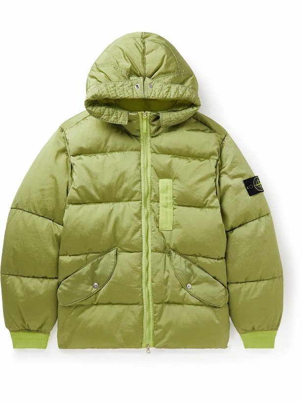 Photo: Stone Island - Logo-Appliquéd Quilted Crinkled-Shell Hooded Down Jacket - Green