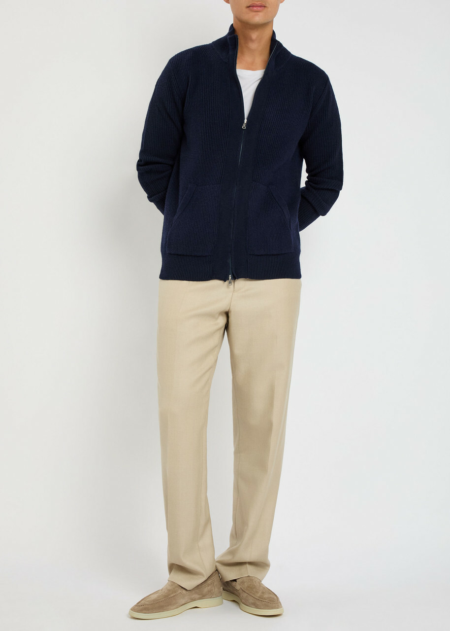 Aurélien Ribbed-knit Wool and Cashmere-blend Cardigan Navy
