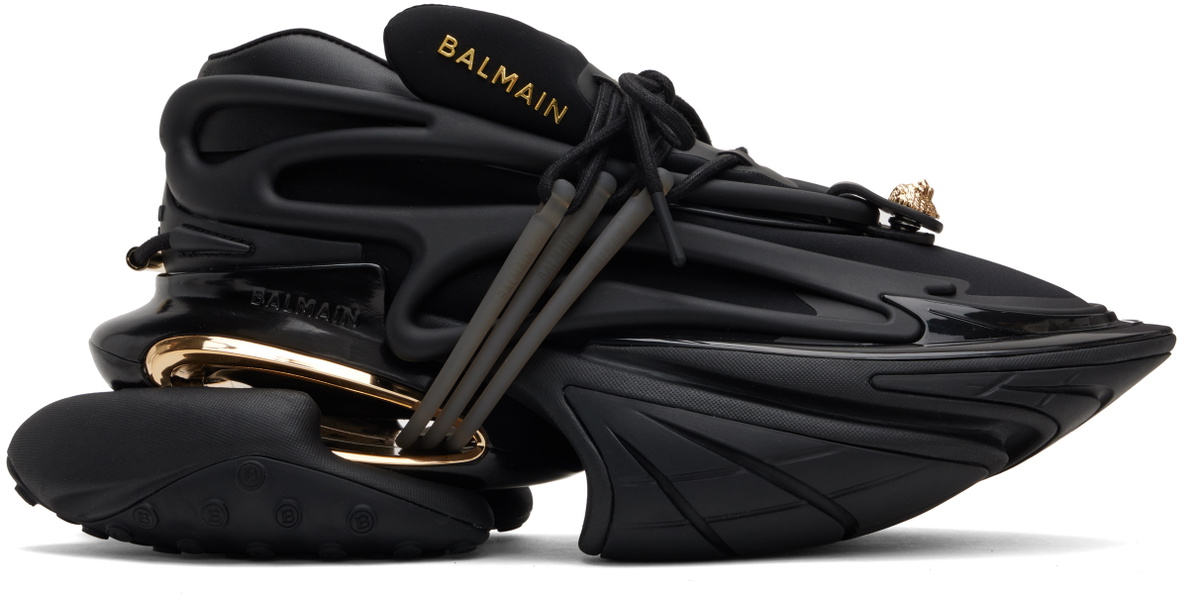 Balmain Black & Gold Unicorn Low Neoprene & Calfskin Sneakers