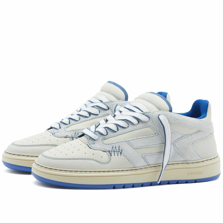 Photo: Represent Men's Reptor Leather Sneakers in Vintage White/Sky Blue