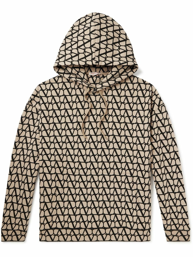 Photo: Valentino Garavani - Toile Iconographe Logo-Print Cotton-Jersey Hoodie - Neutrals