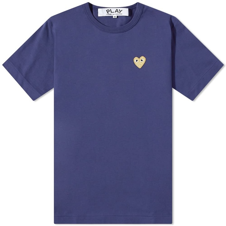 Photo: Comme des Garçons Play Men's Gold Heart Logo T-Shirt in Navy