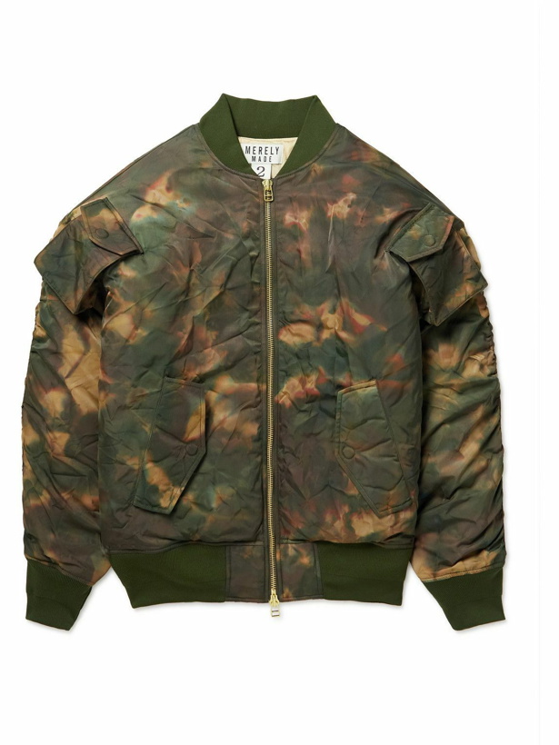 Photo: Merely Made - Padded Tie-Dyed Crinkled Nylon-Ripstop Bomber Jacket - Green