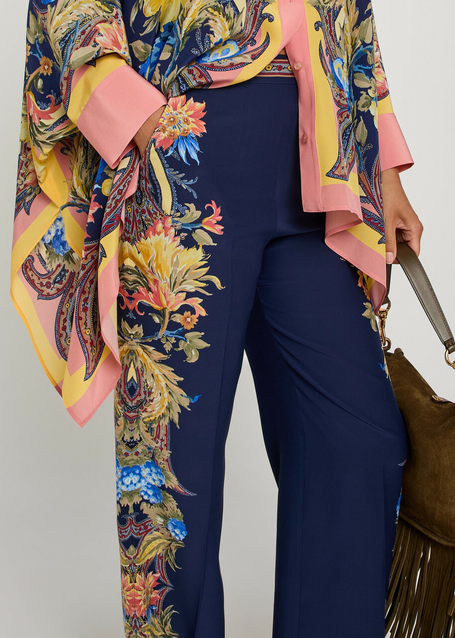 Etro Printed Straight-leg Silk Trousers Denim