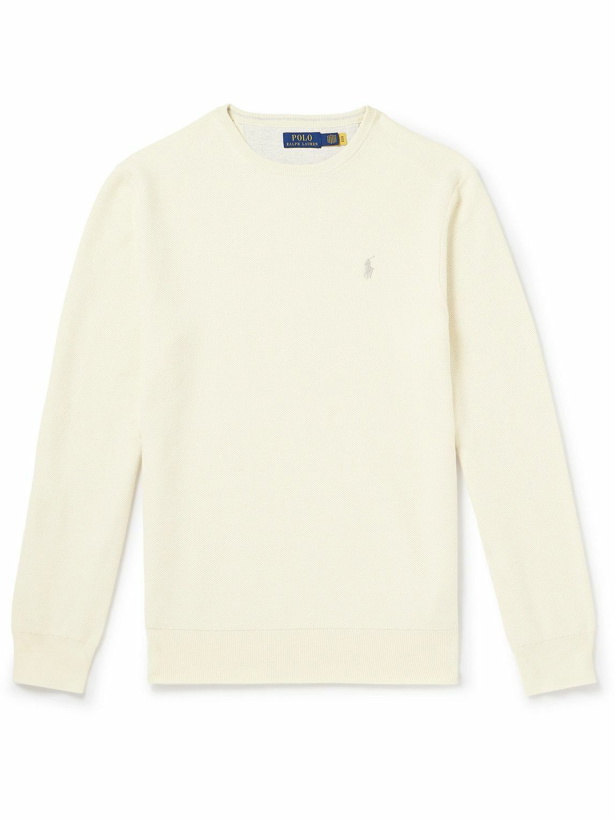 Photo: Polo Ralph Lauren - Logo-Embroidered Honeycomb-Knit Cotton Sweater - Neutrals
