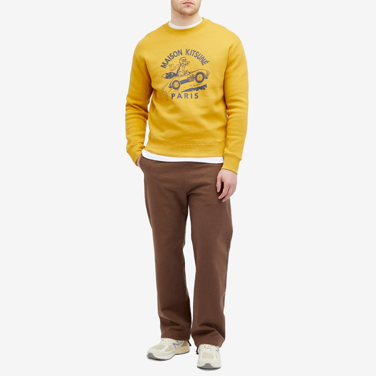 Maison Kitsuné Men's Racing Fox Comfort Crew Sweat in French Mustard