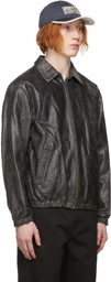 thisisneverthat Black Leather Harrington Jacket